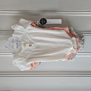 Nicole Miller New York Baby 3 Pc One-Piece Set 3-6M White Peach Green Floral